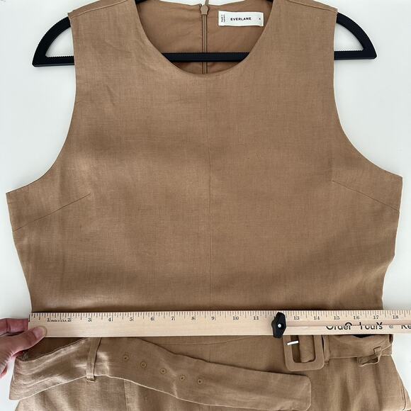 Everlane The Linen Belted Midi Dress 8 Tan Flax Minimalist Quiet Luxury Elegant - Picture 10 of 12